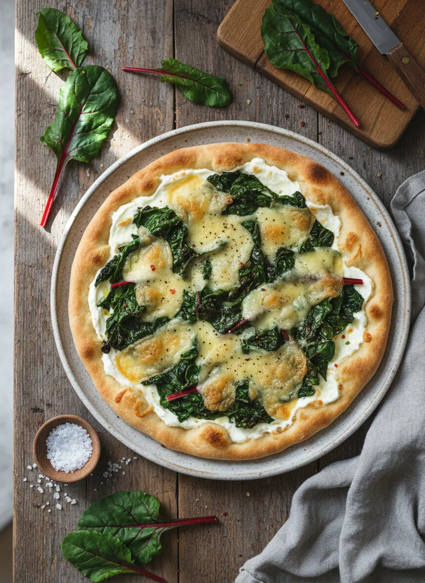 Flammkuchen de acelgas y queso Gruyère