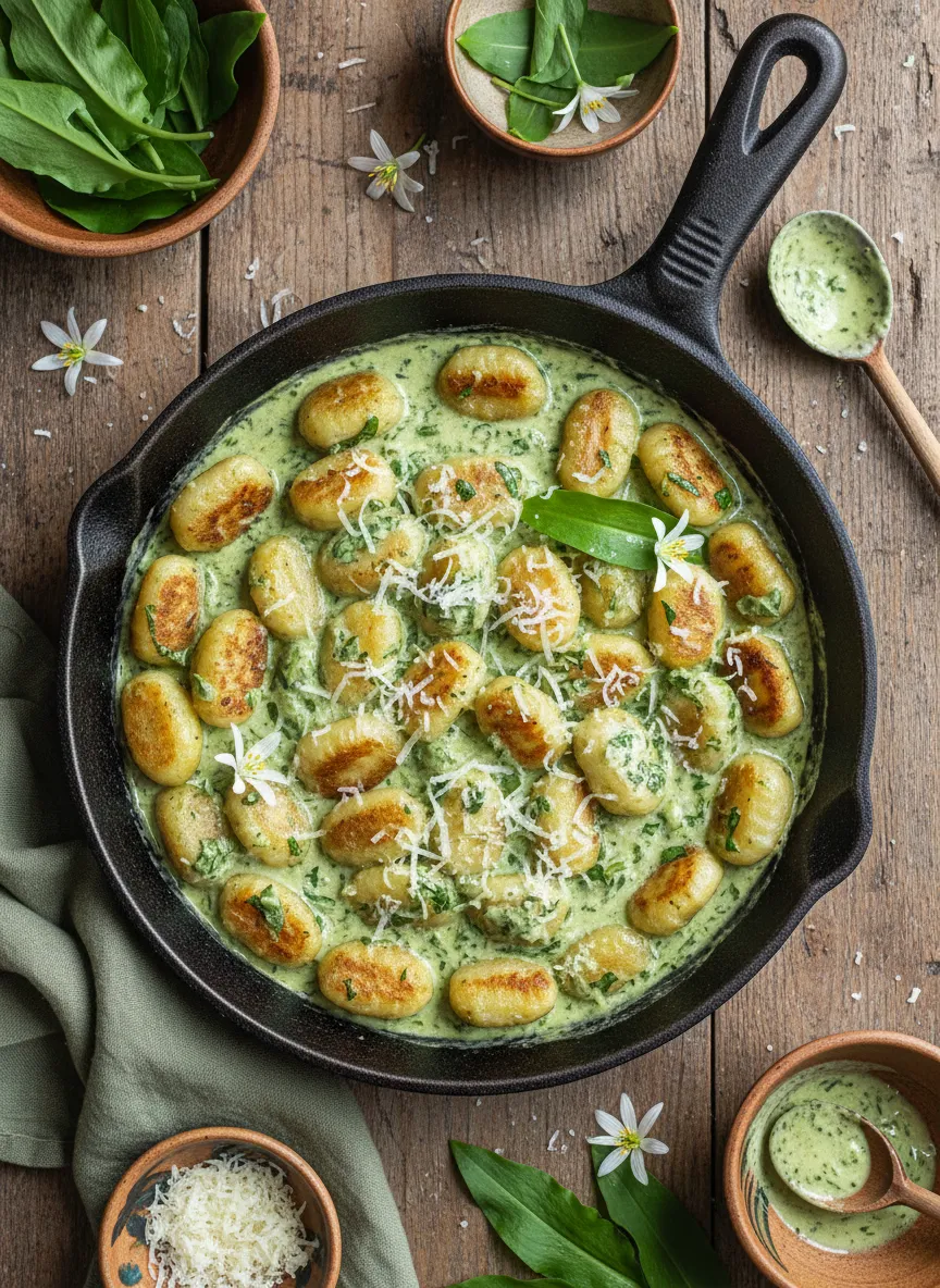 Gnocchi a la crema de ajo de oso