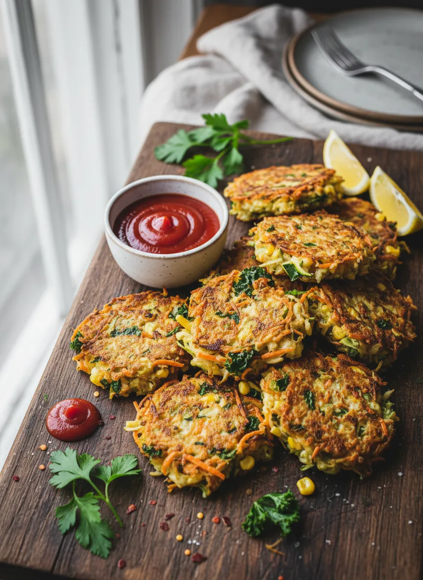 Tortitas vegetales con salsa de tomate