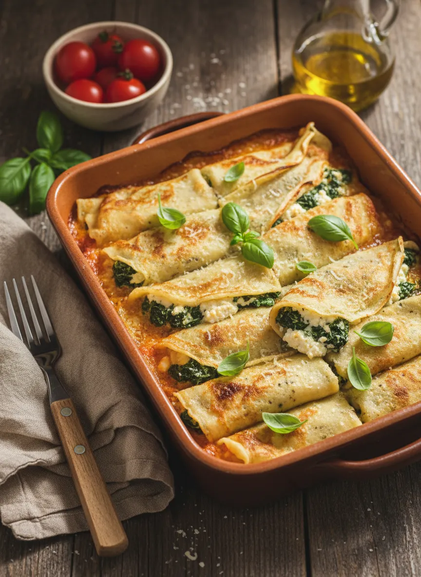 Crepes italianos de espinacas y ricotta