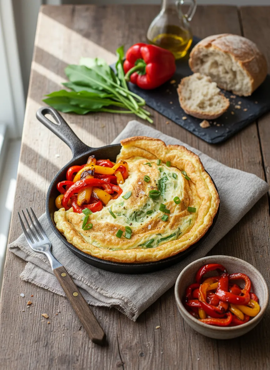 Tortilla tipo suflé de ajo silvestre