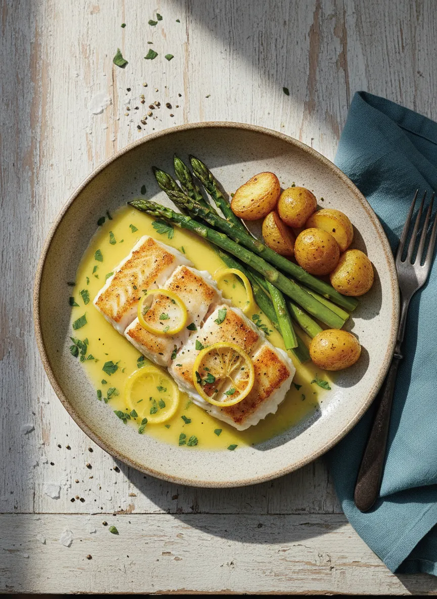 Pescado blanco a la plancha con mantequilla al limón