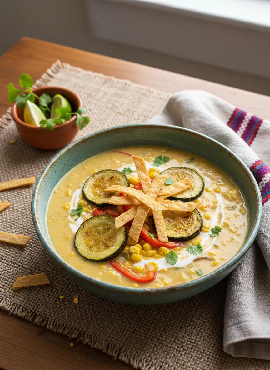 Sopa mexicana de maíz y calabacín