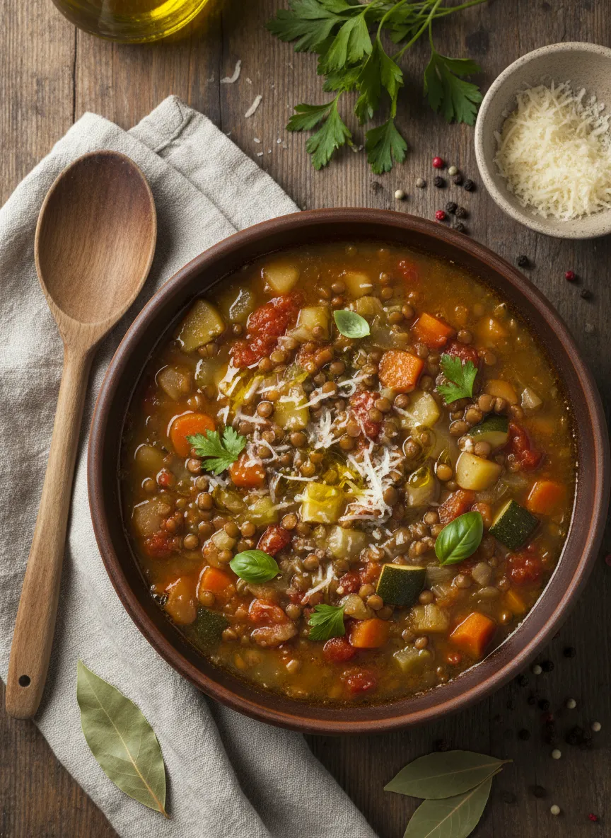 Minestrone italiano de lentejas y verduras