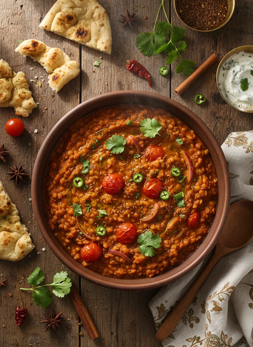 Curry especiado de lentejas y tomate