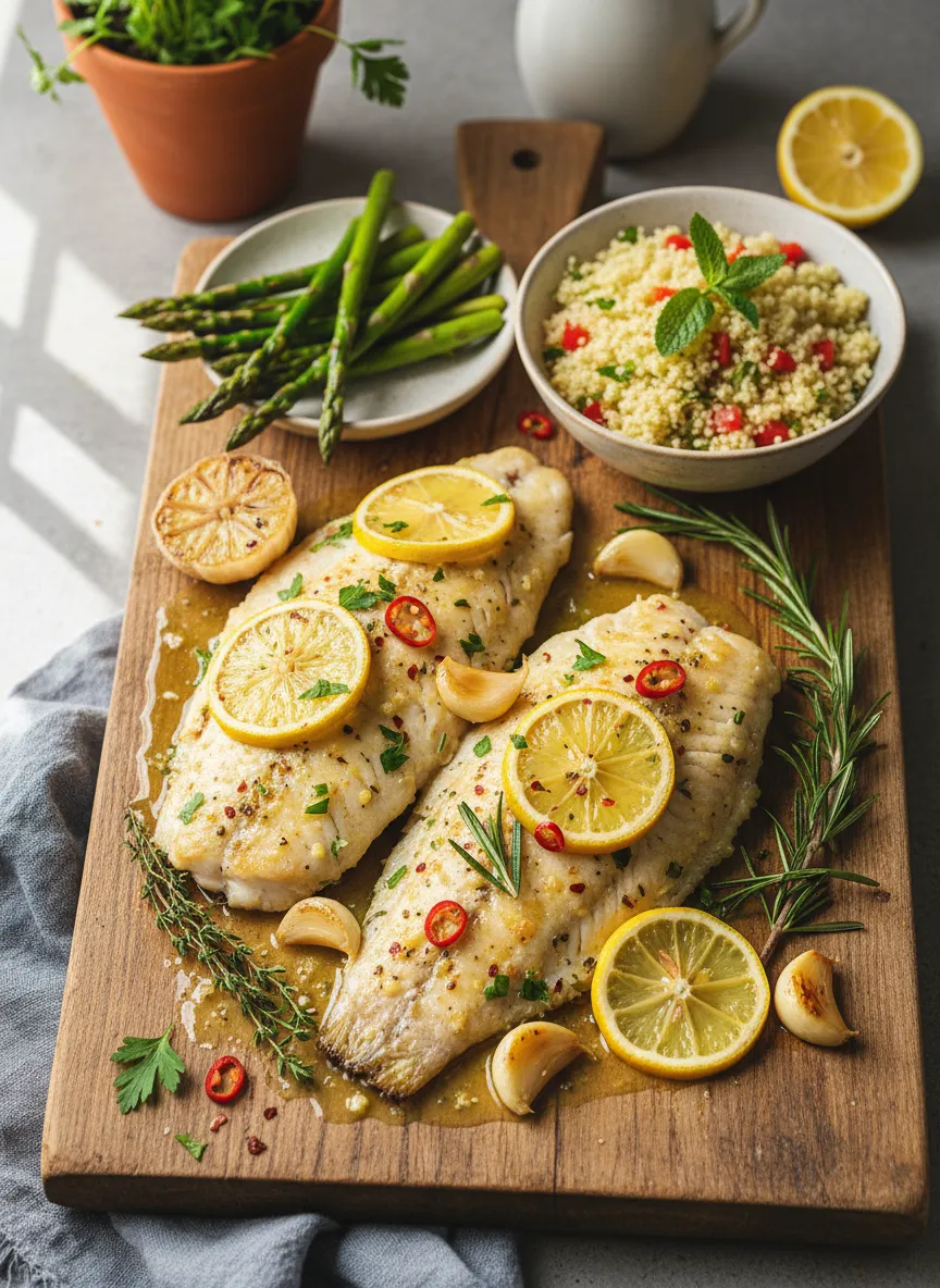 Tilapia al horno con mantequilla de limón y ajo