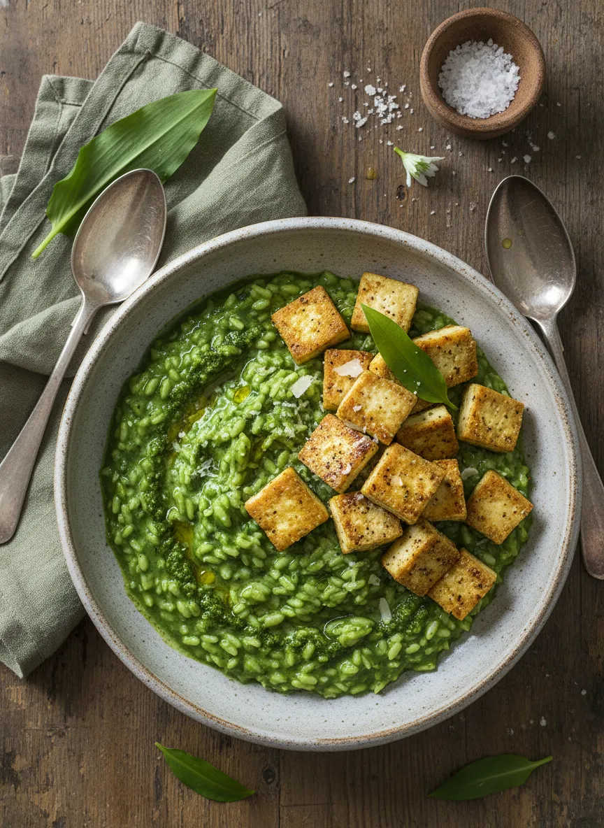Risotto de Ajo de Oso con Tofu Crujiente