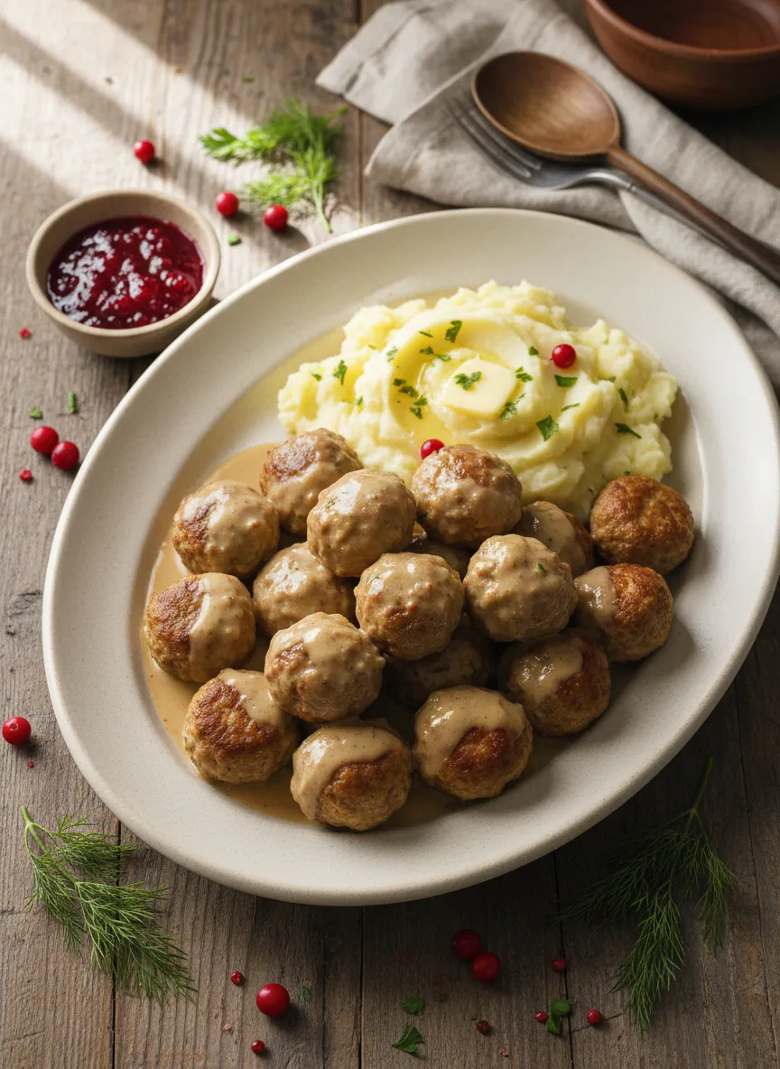 Albóndigas suecas con mermelada de arándanos rojos