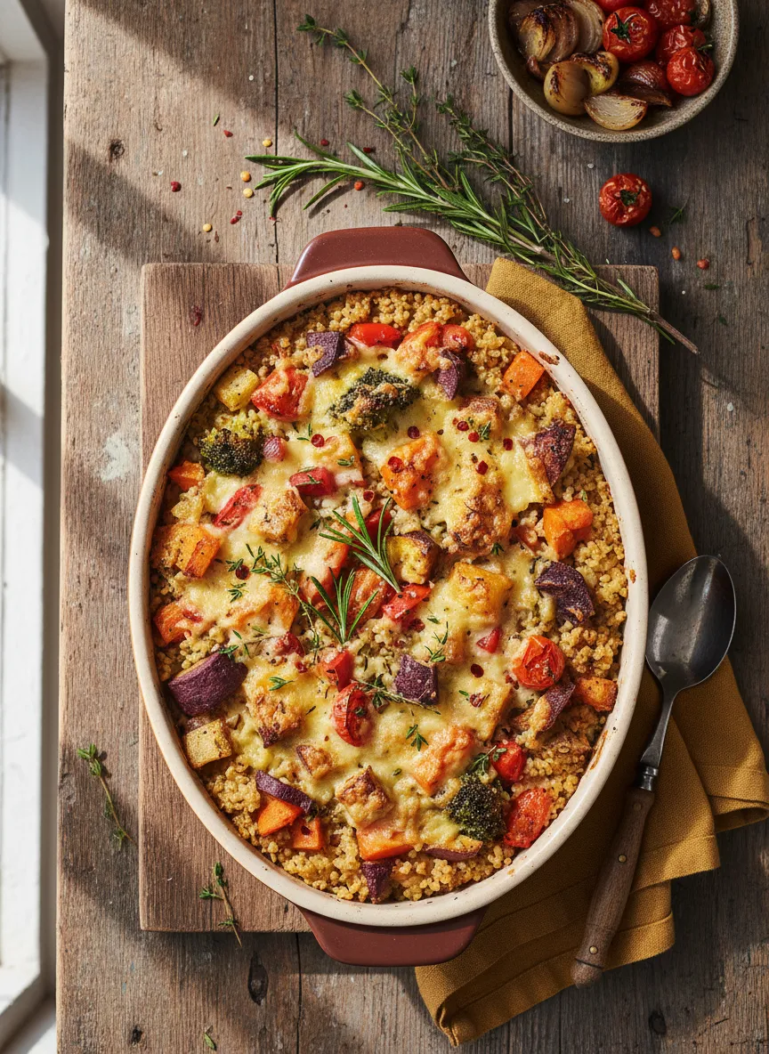 Gratinado sustancioso de mijo y verduras asadas