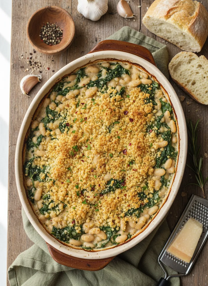 Gratinado toscano de alubias blancas y espinacas