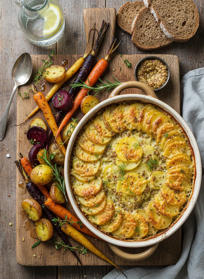 Gratén escandinavo de patatas y mostaza