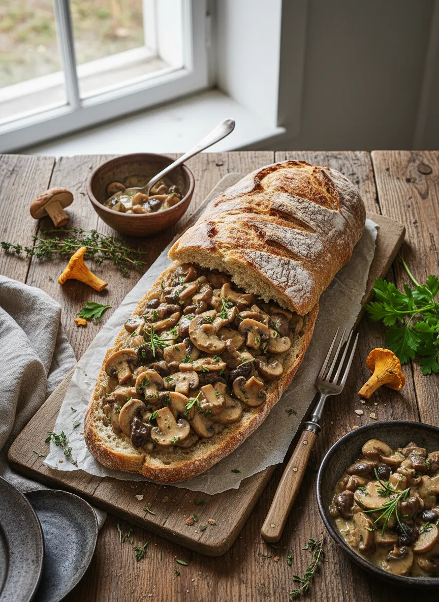 Pan suizo Chnüppelbrot con ragú de setas