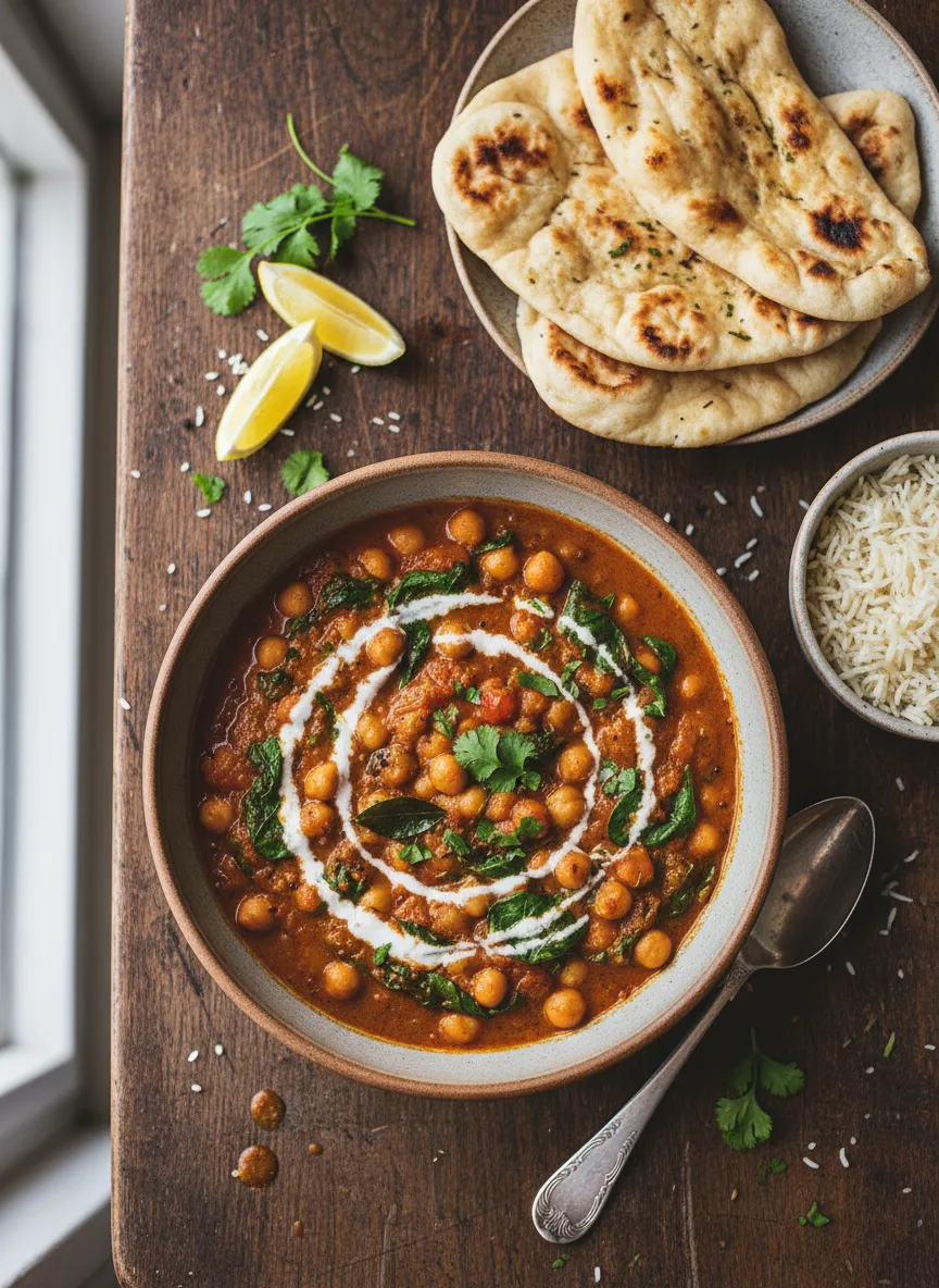 Curry indio de garbanzos y espinacas