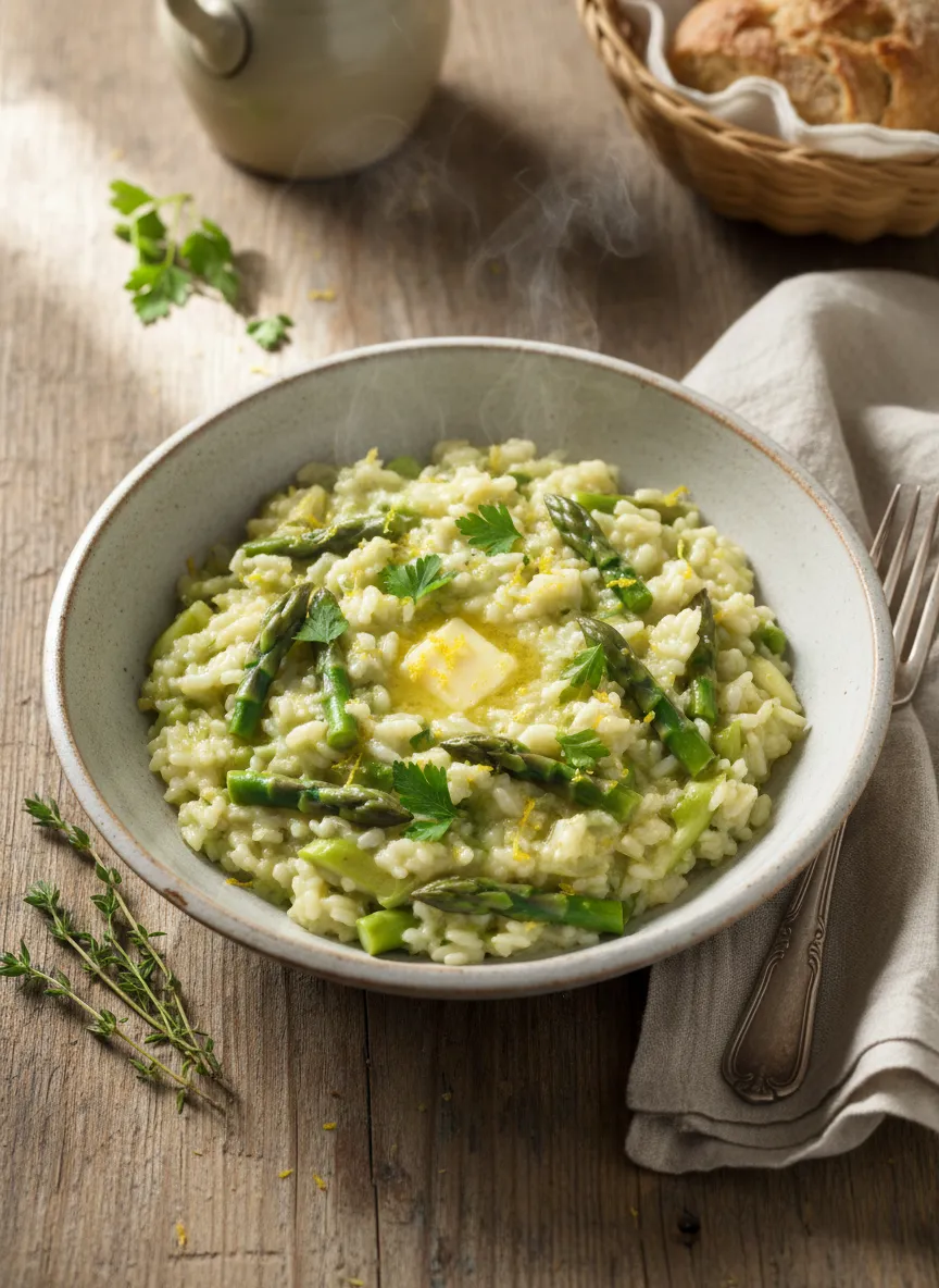Risotto cremoso de espárragos