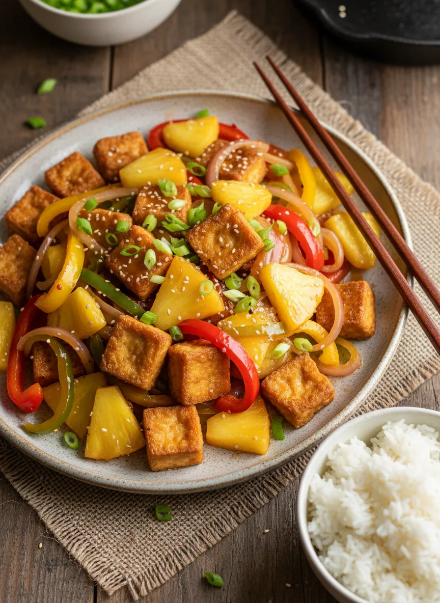 Salteado agridulce de tofu y piña