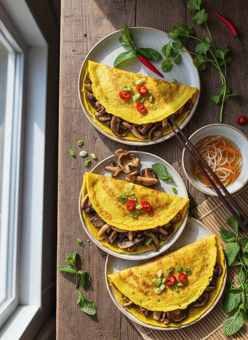 Crêpes vietnamitas de cúrcuma y coco