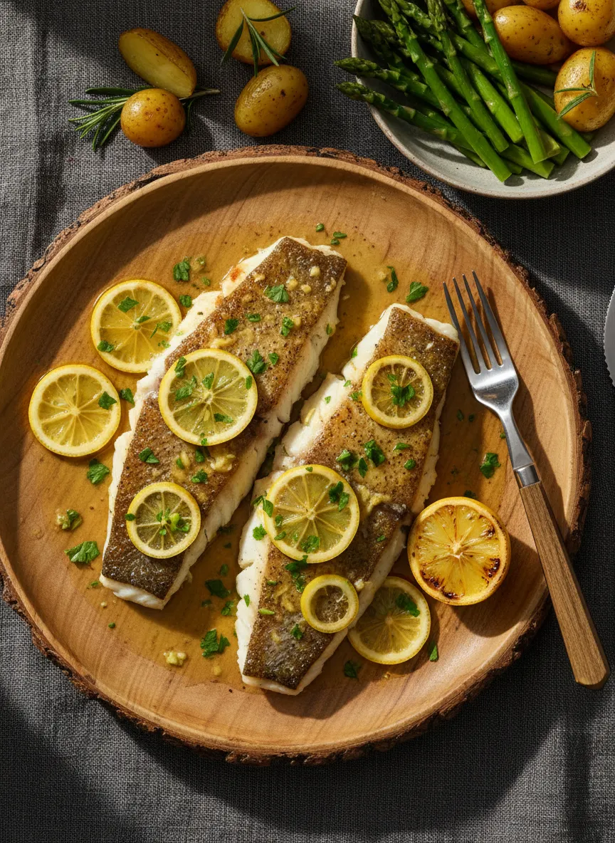 Pescado blanco a la plancha con limón y perejil