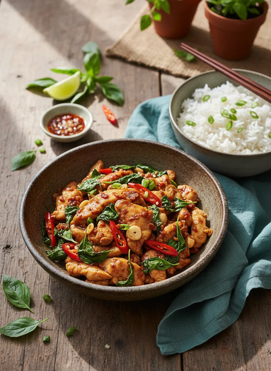 Salteado de Pollo al Albahaca Tailandesa