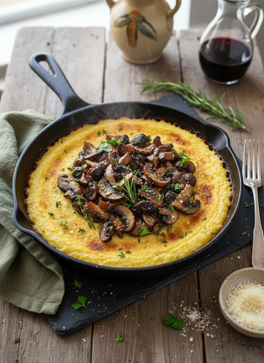 Pastel de polenta y setas italiano