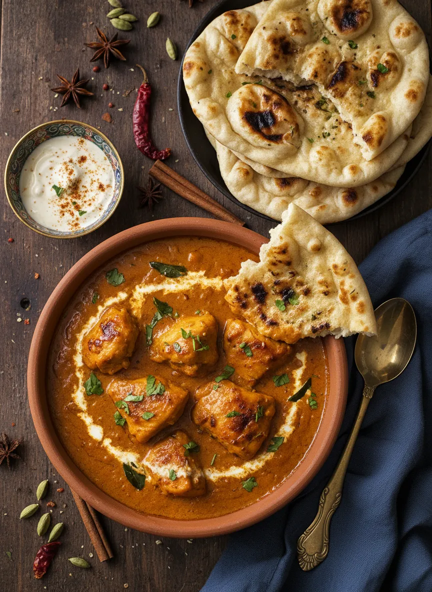 Pollo a la Mantequilla hindú con Naan