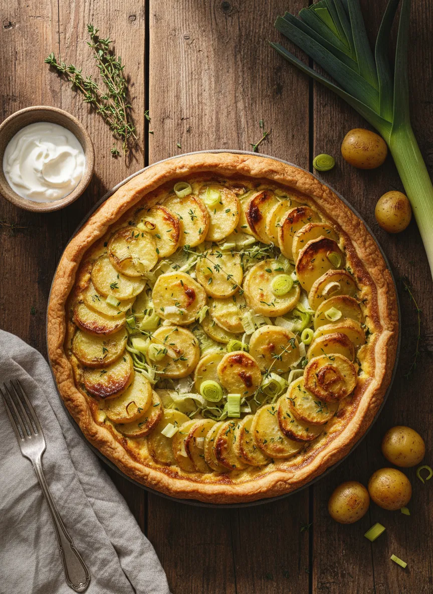 Tarta salada de patata y puerro