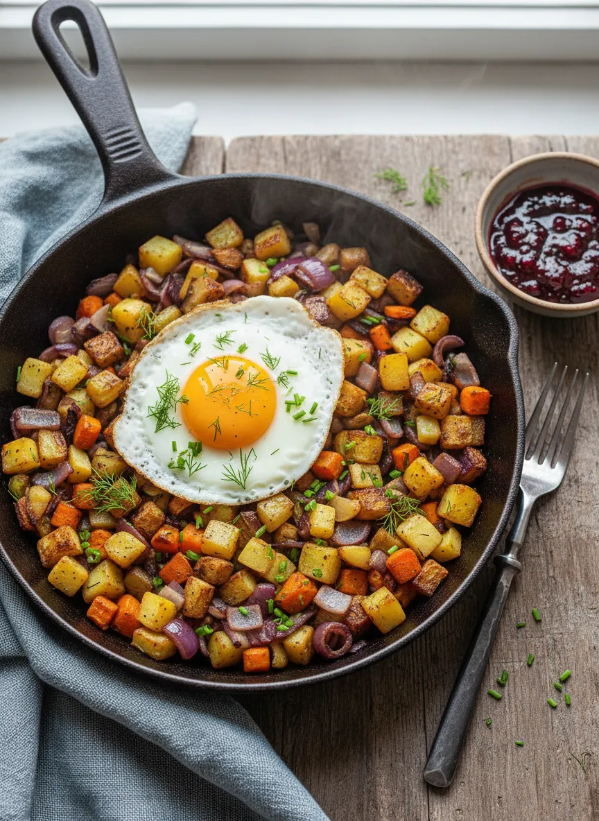Hash de verduras de raíz escandinavo