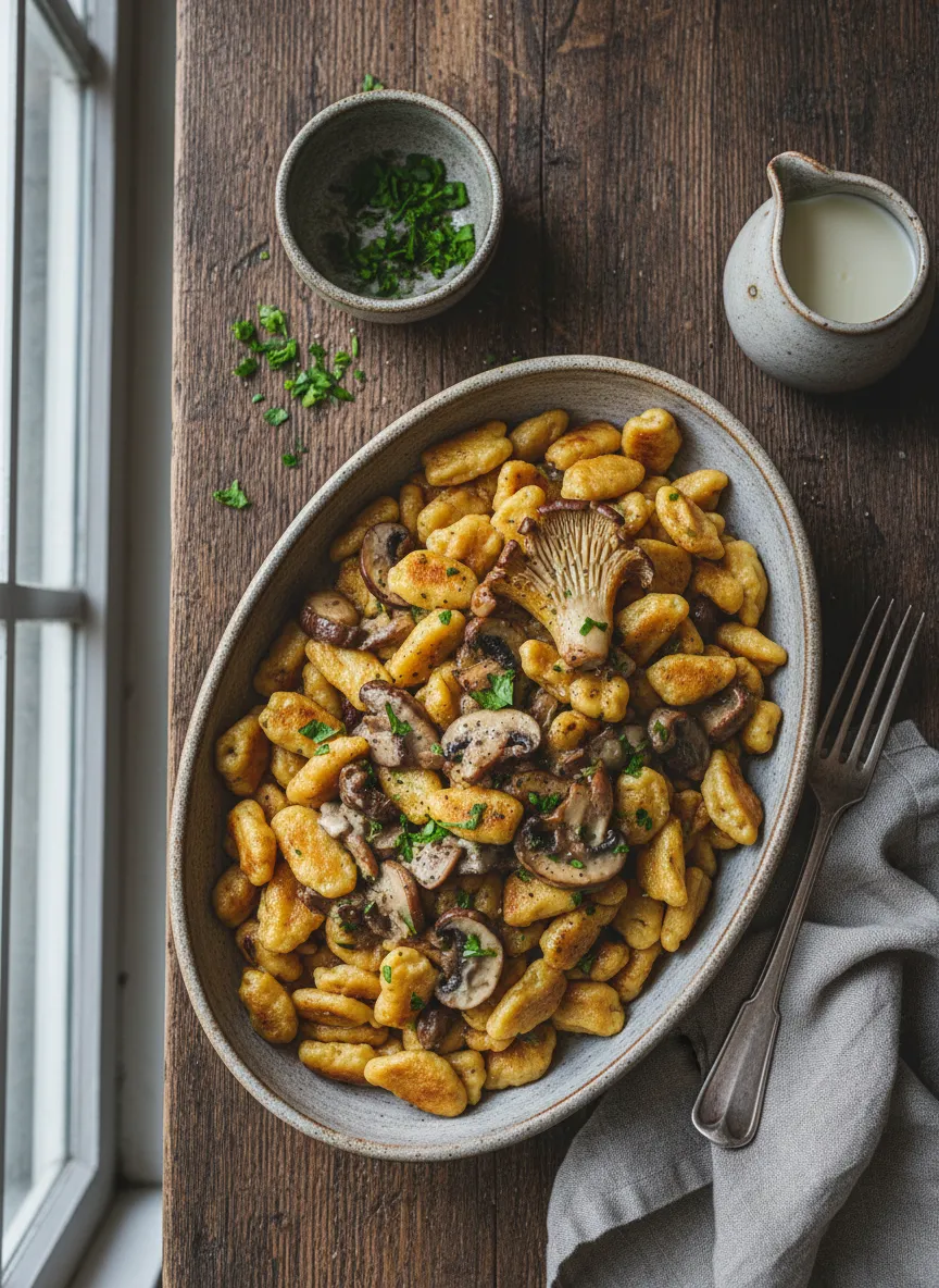 Spaetzle con salsa cremosa de champiñones