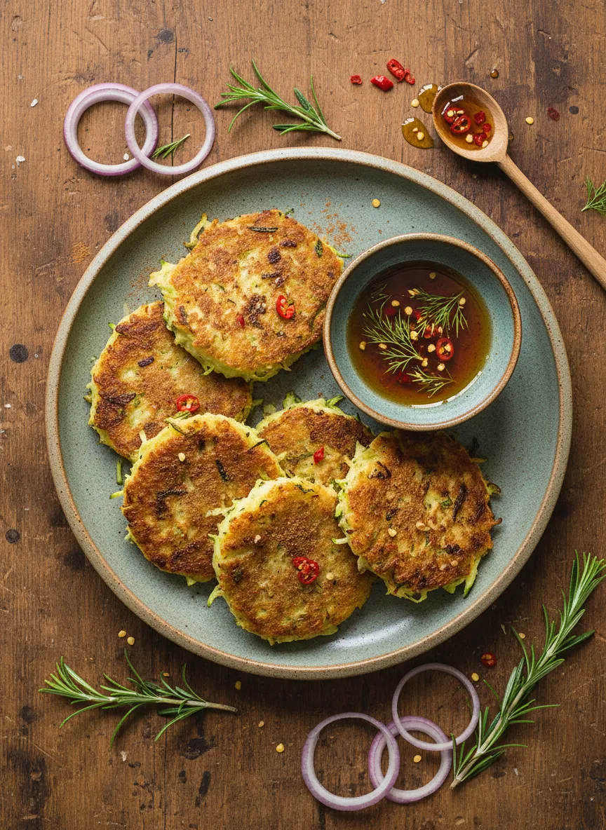 Tortitas doradas de colinabo y calabacín