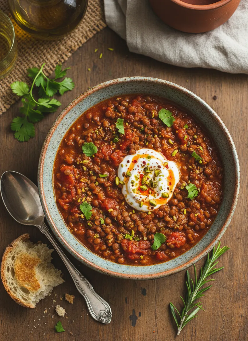 Guiso especiado de lentejas y tomate