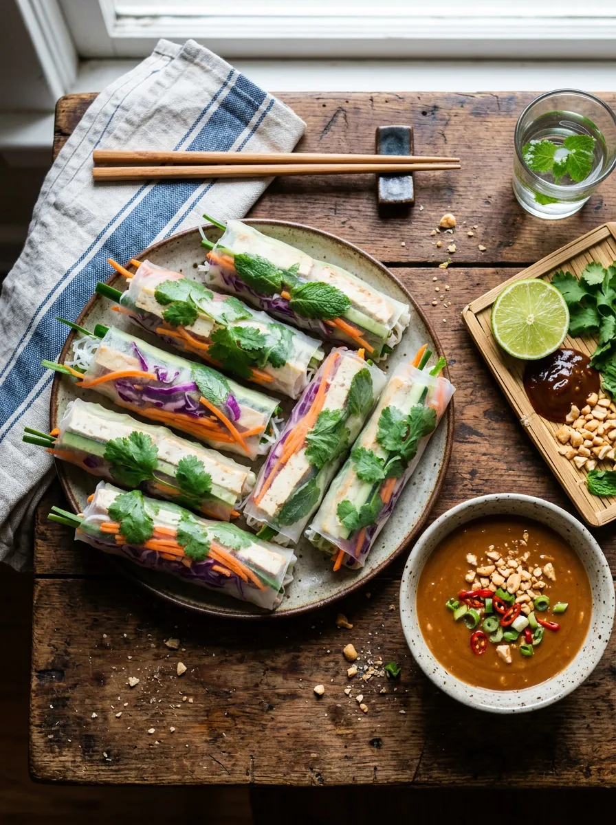 Rollitos de Vietnam Vegetarianos con Salsa de Cacahuete