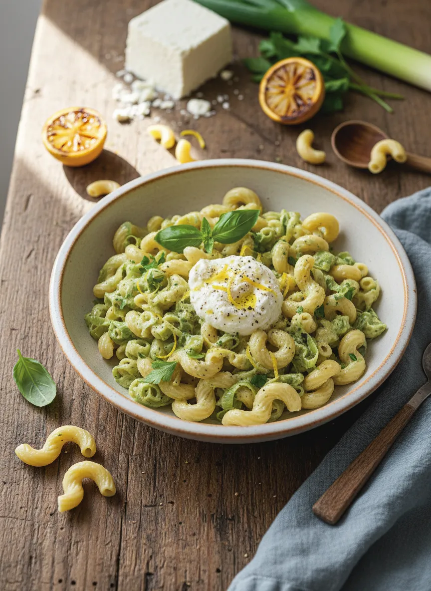 Tagliatelle al estilo italiano con puerro y ricotta